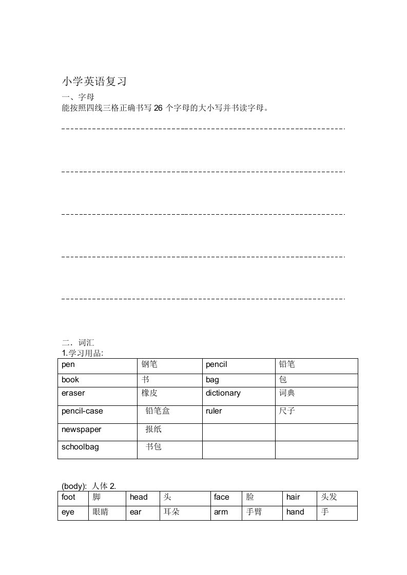 外研版三起六年级小升初英语复习资料