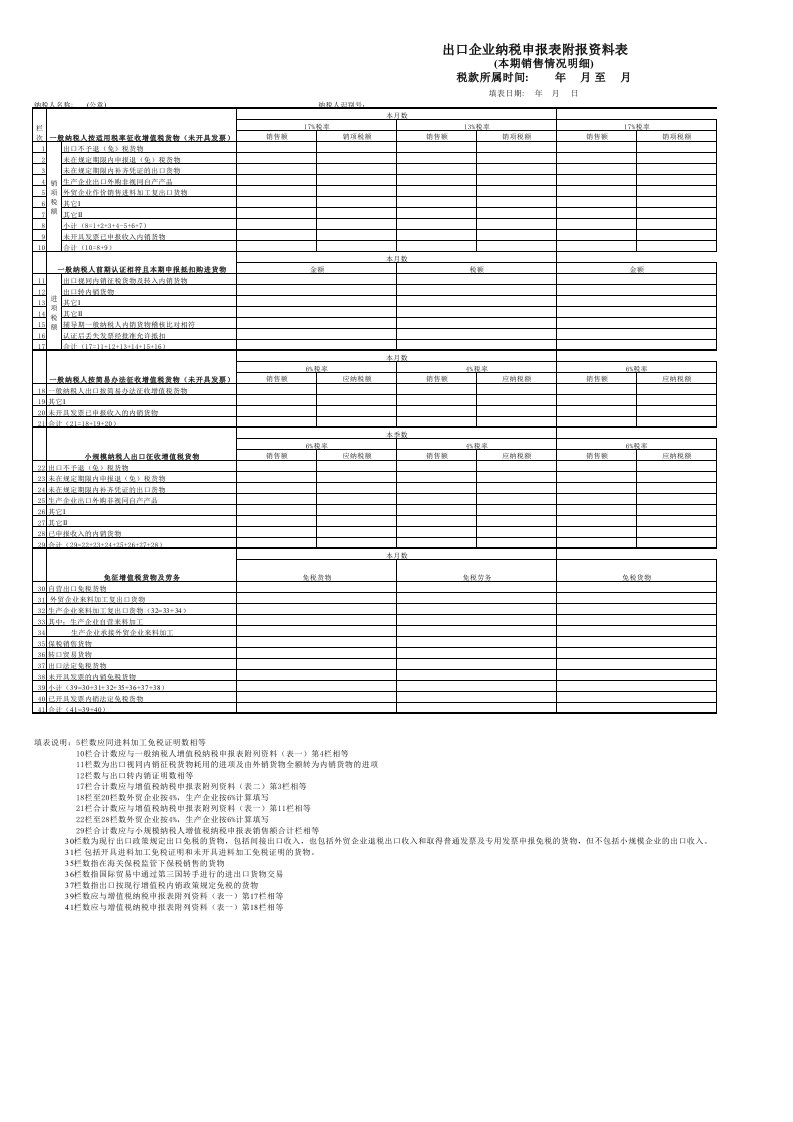 增值税纳税申报表附表三