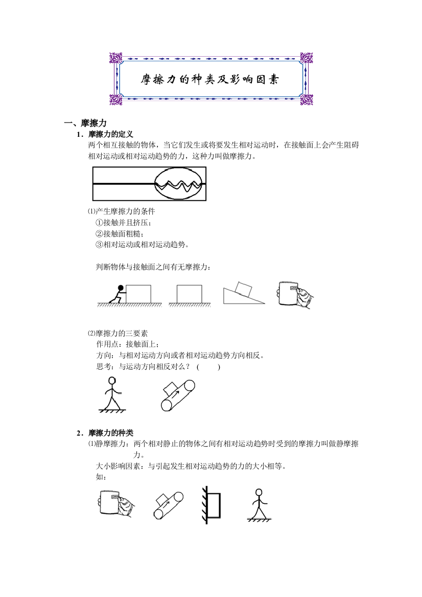 摩擦力的种类及影响因素