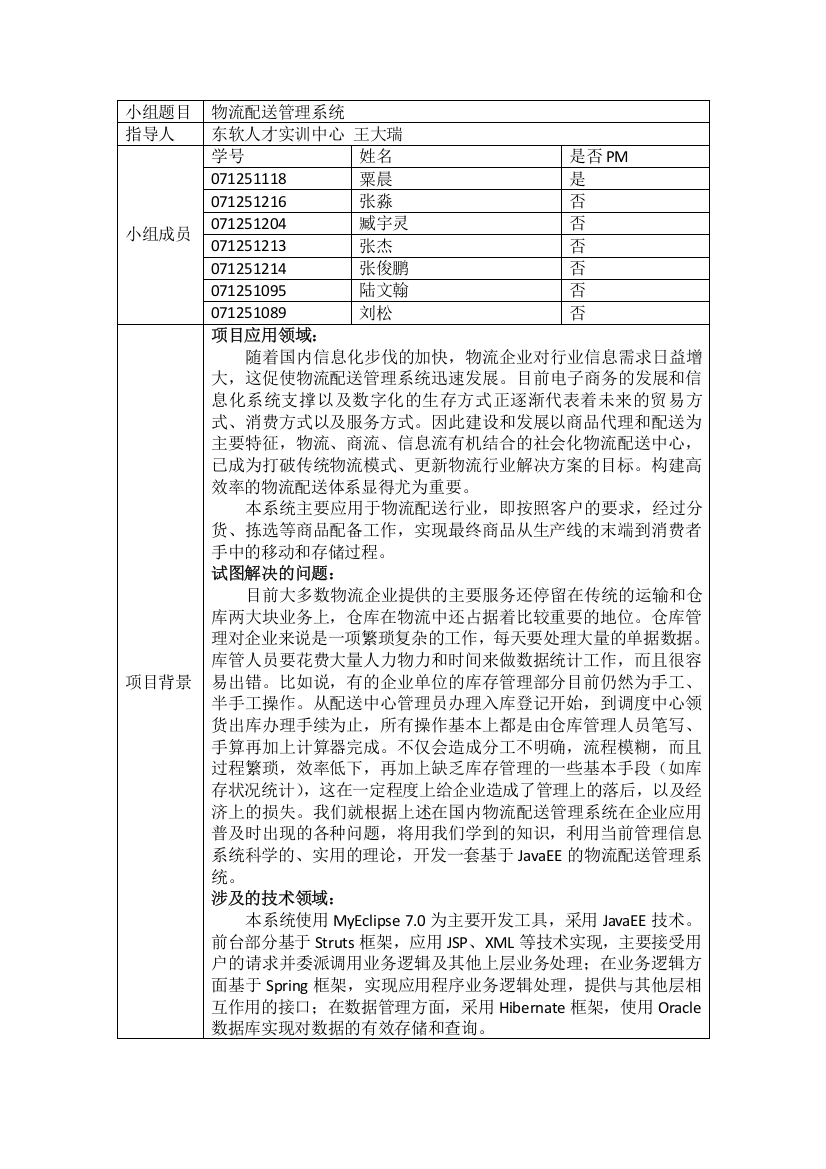 毕业实训开题报告-Java方向4组-物流配送管理系统