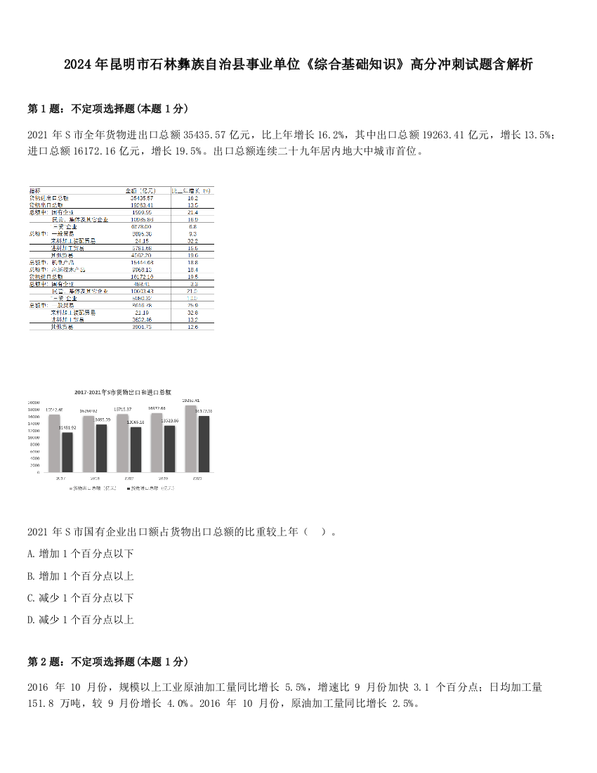 2024年昆明市石林彝族自治县事业单位《综合基础知识》高分冲刺试题含解析