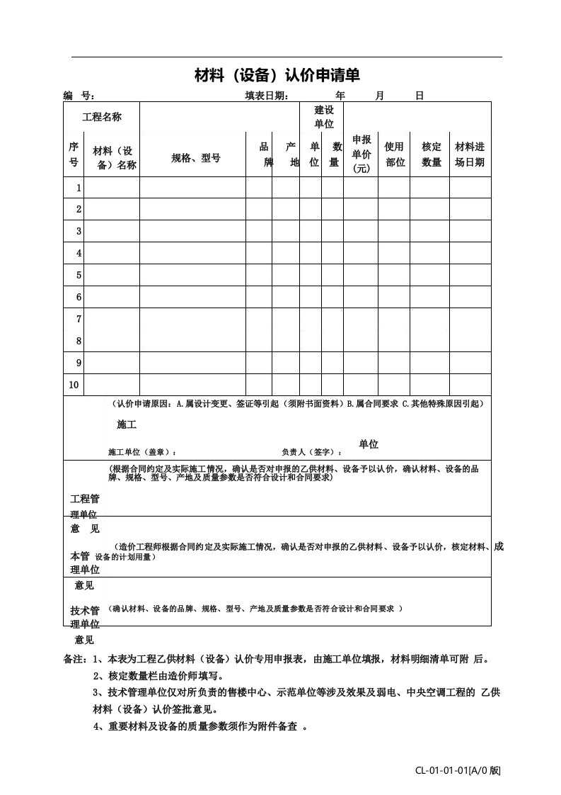 认价申请单