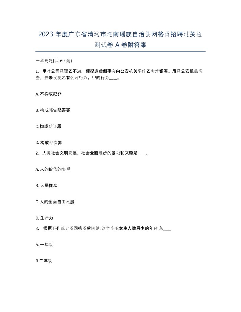 2023年度广东省清远市连南瑶族自治县网格员招聘过关检测试卷A卷附答案