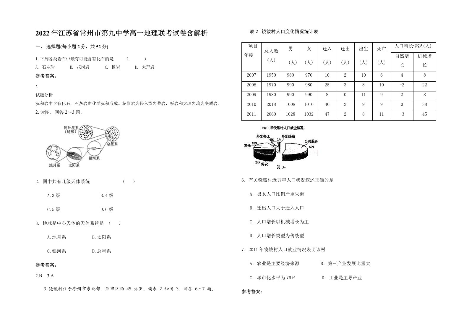 2022年江苏省常州市第九中学高一地理联考试卷含解析