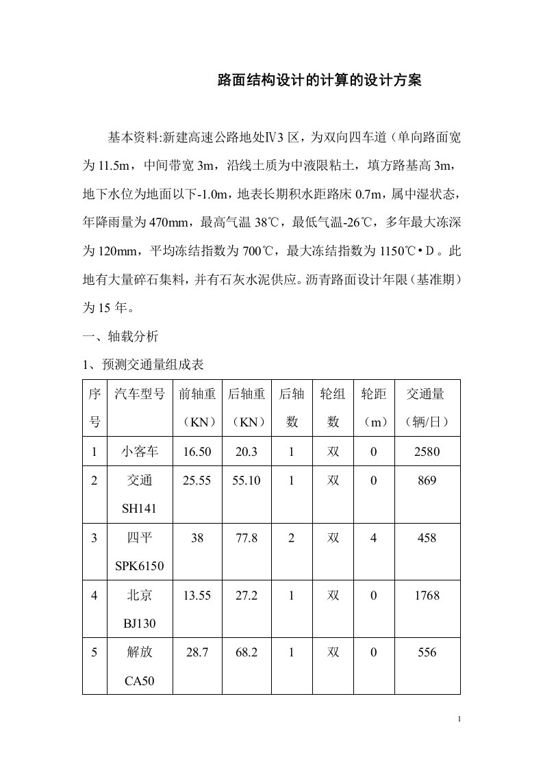 路面结构设计的计算的设计书