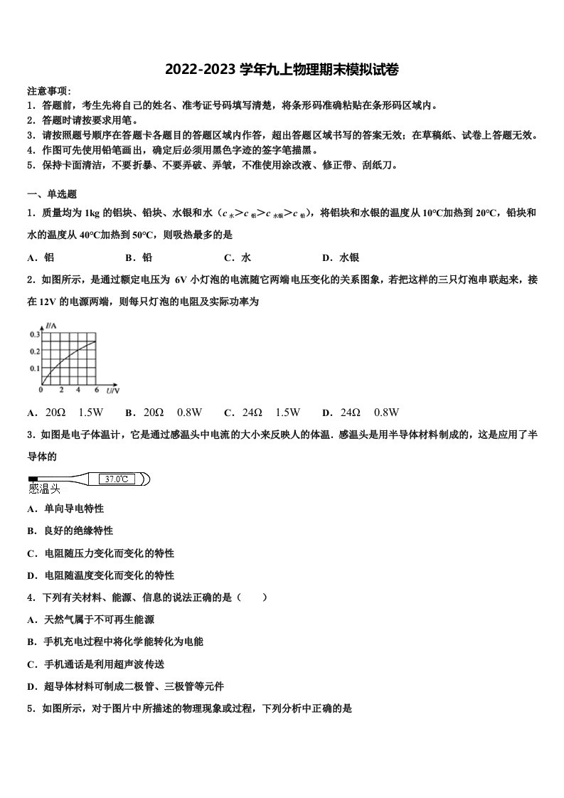 2023届深圳龙文物理九年级第一学期期末调研试题含解析