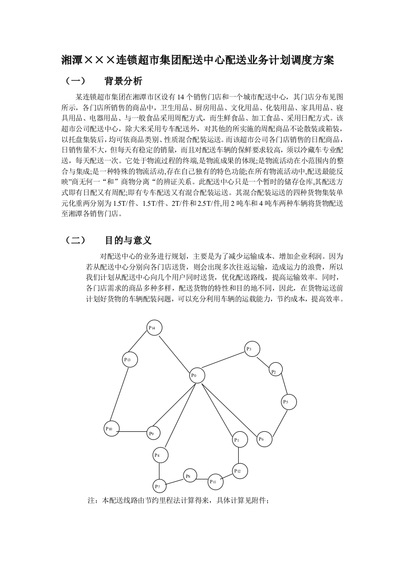 湘潭×××连锁超市集团配送中心配送业务计划调度方案