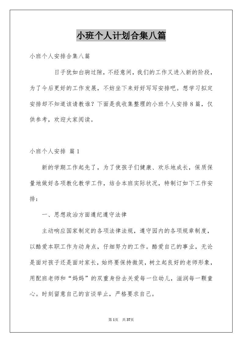 小班个人计划合集八篇