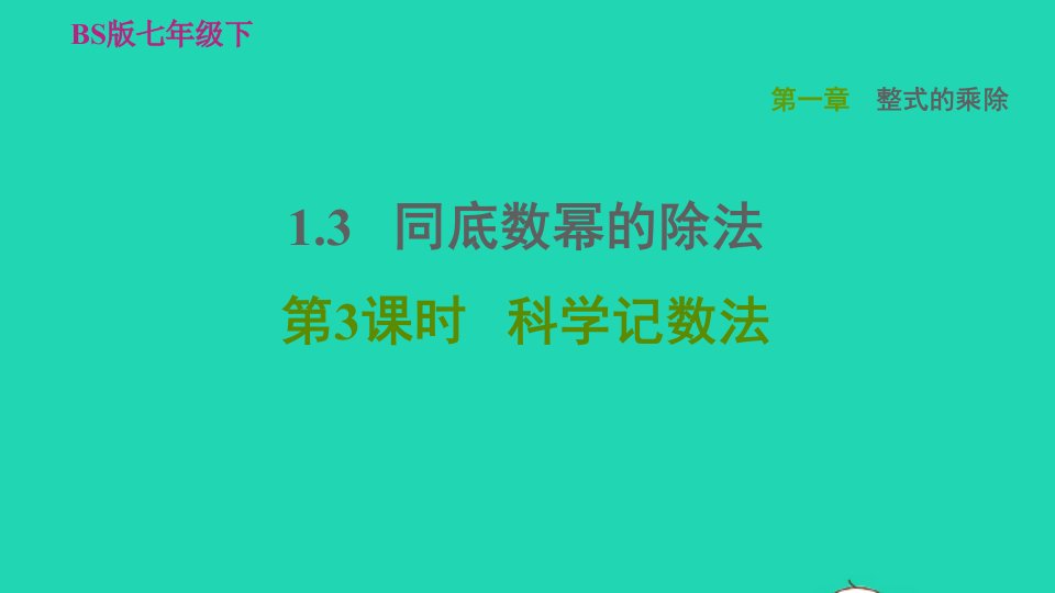 2022春七年级数学下册第一章整式的乘除1.3同底数幂的除法第3课时科学记数法习题课件新版北师大版