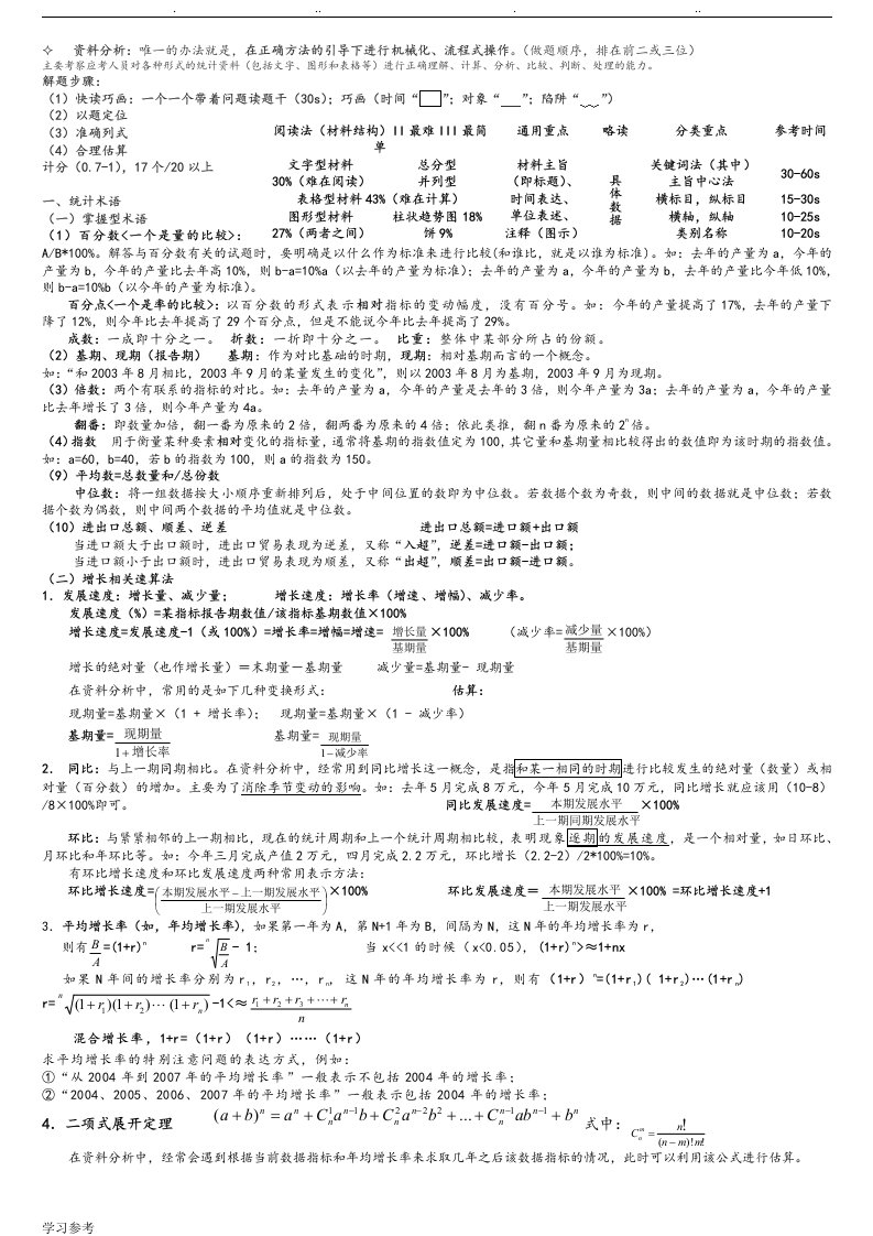 数量关系资料分析讲义[珍藏版华图中公精华]