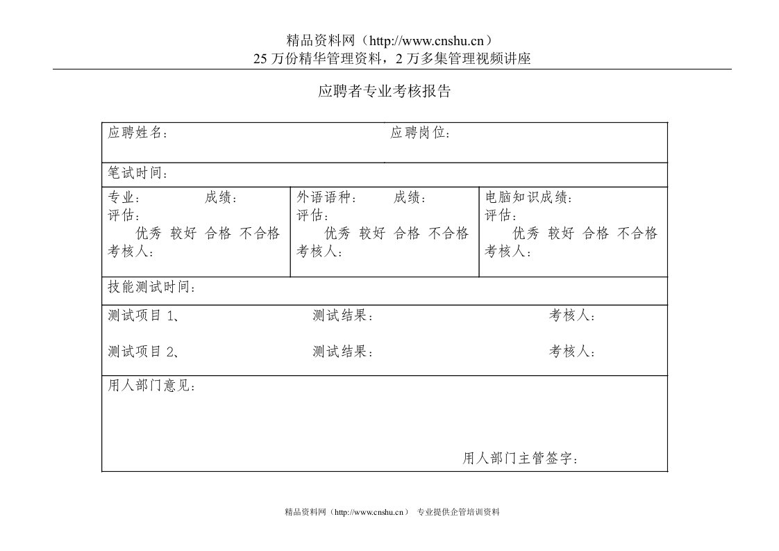 应聘者专业考核报告