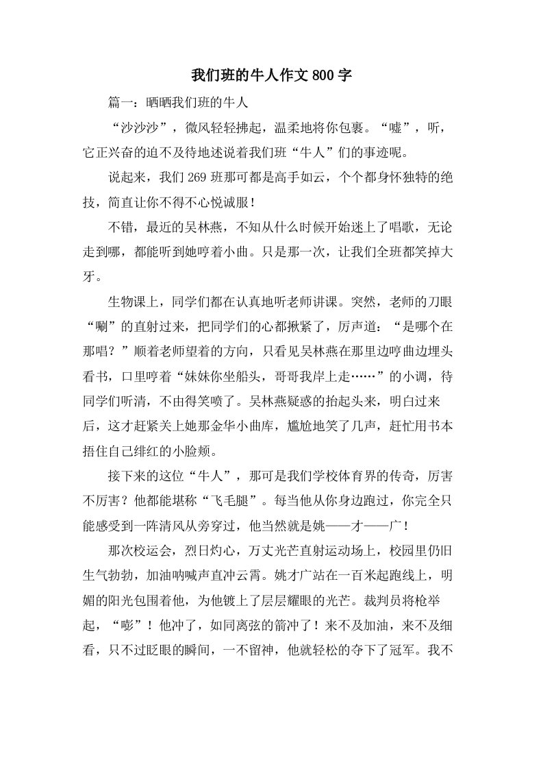 我们班的牛人作文800字