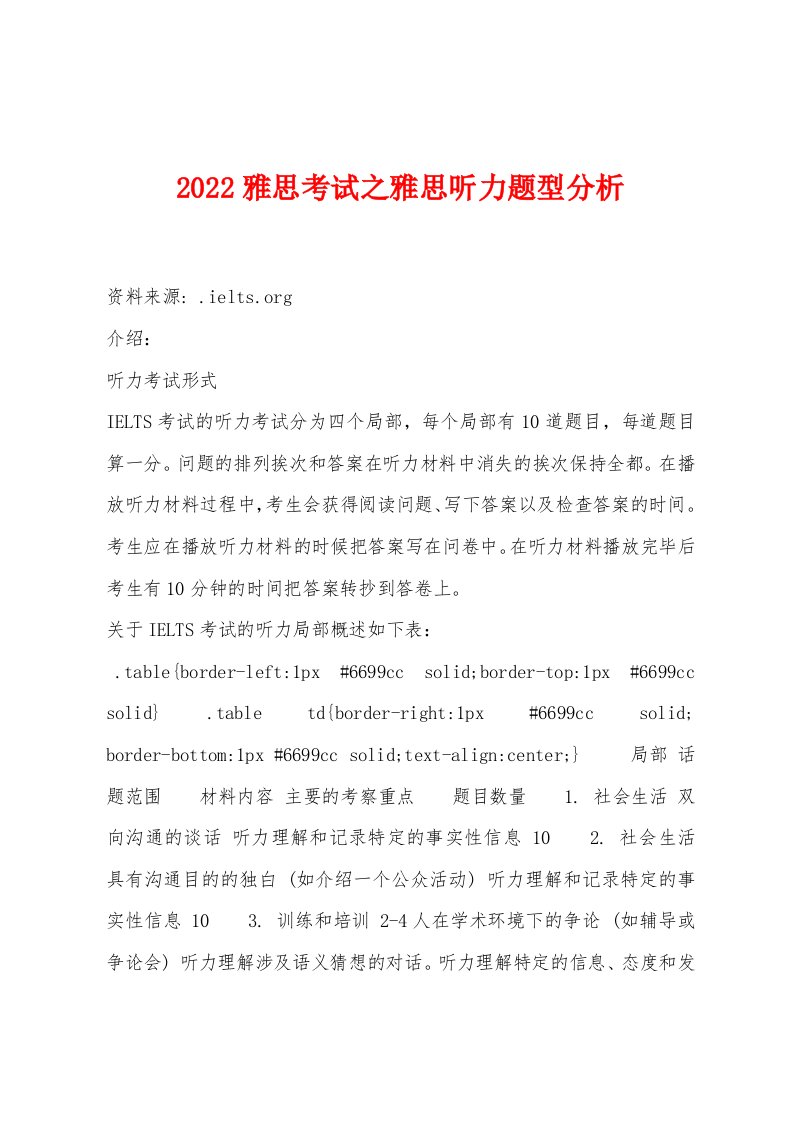 2022年雅思考试之雅思听力题型分析