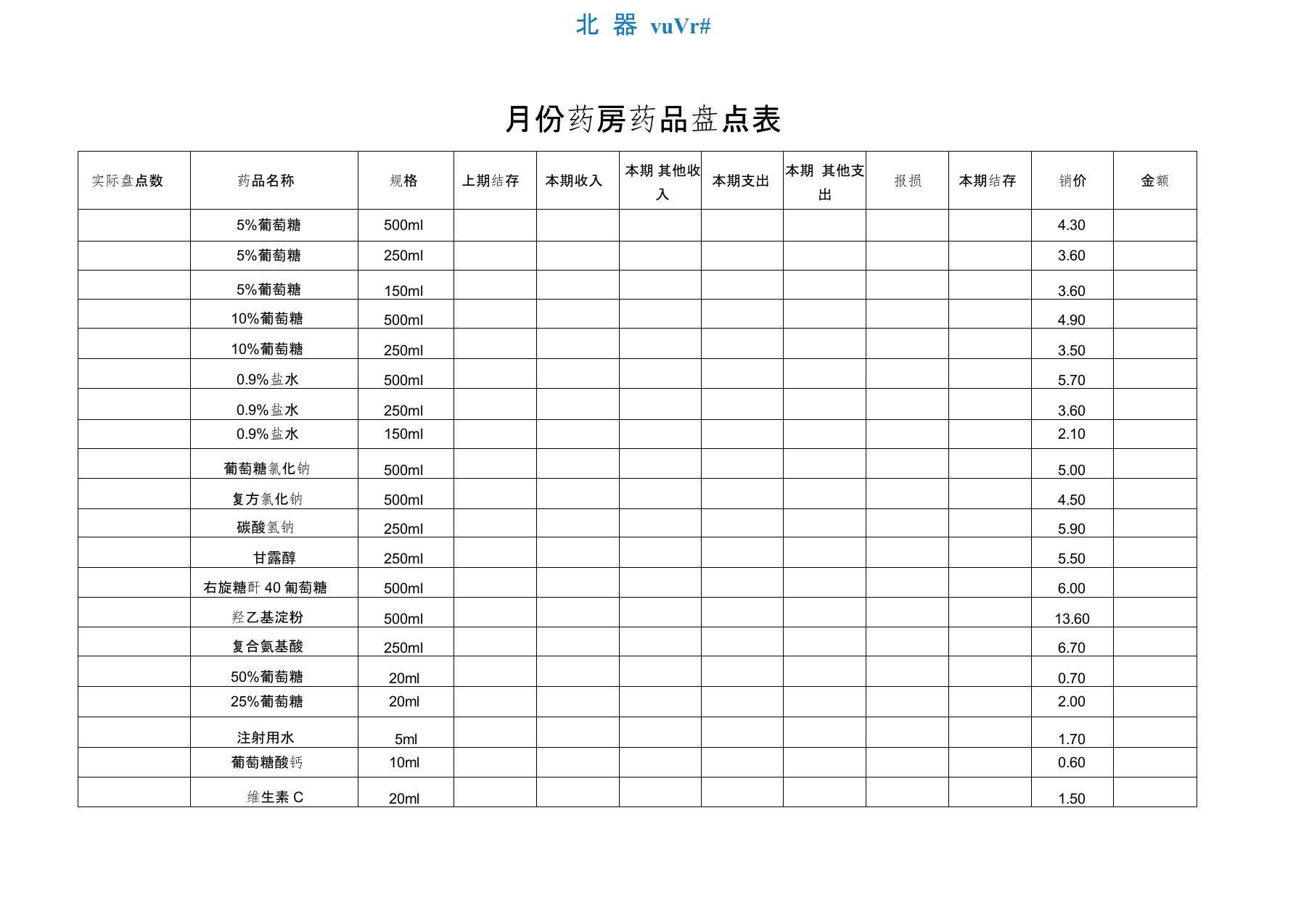 药房药品盘点表