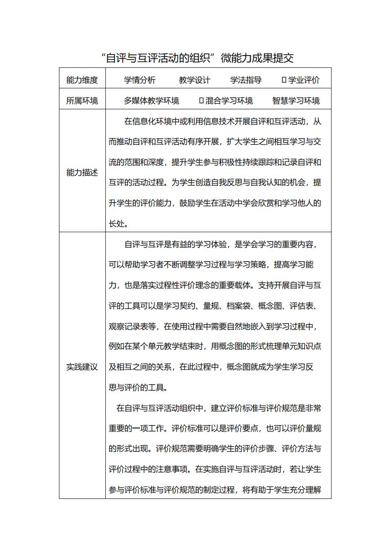 自评与互评活动的组织”微能力成果提交