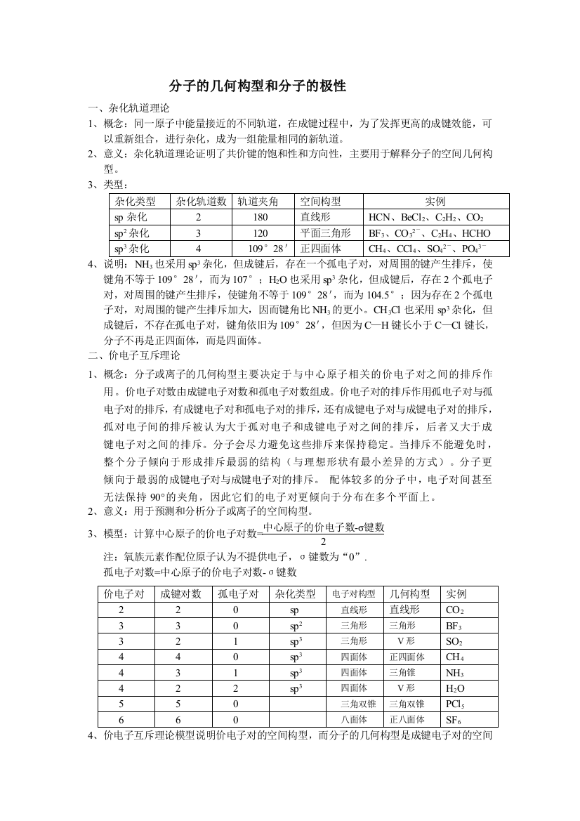 分子的几何构型和分子的极性