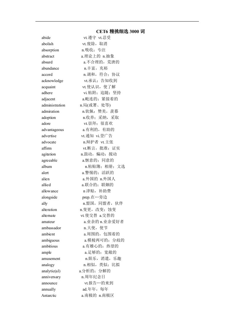 cet6精挑细选3000词