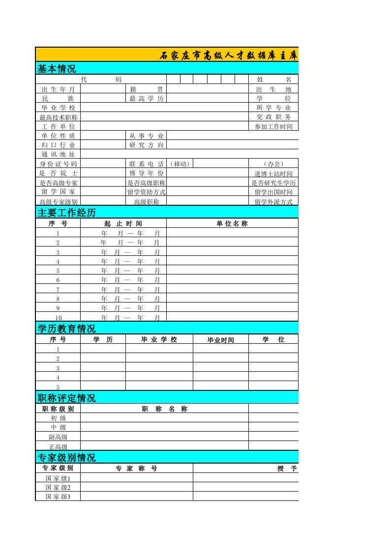 员工管理-石家庄市高级人才数据库主库信息