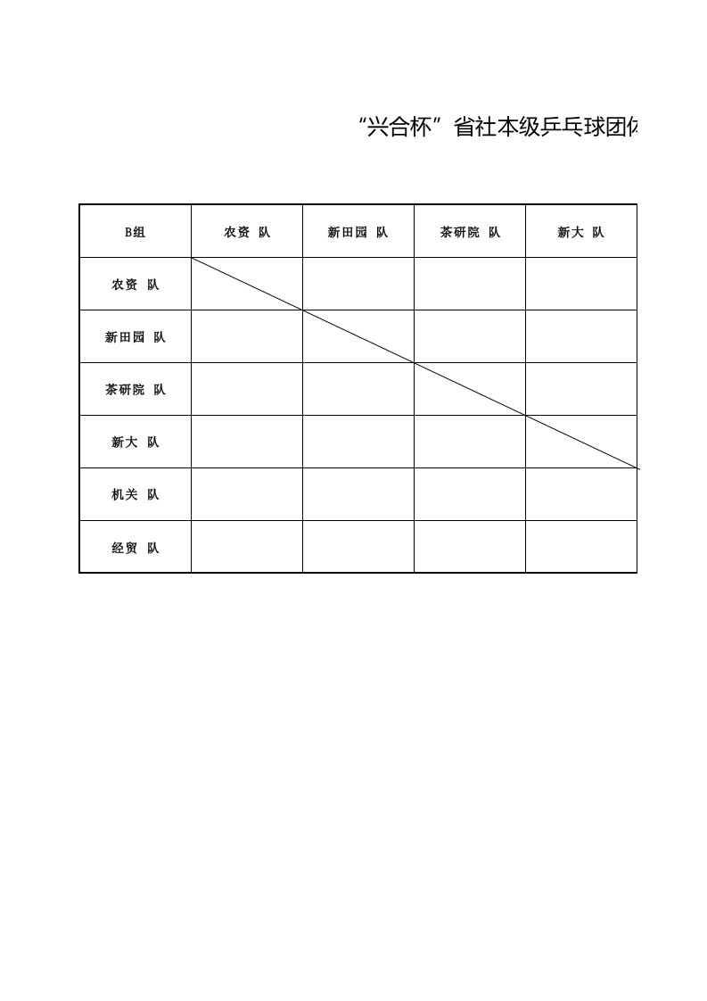 乒乓球比赛表格