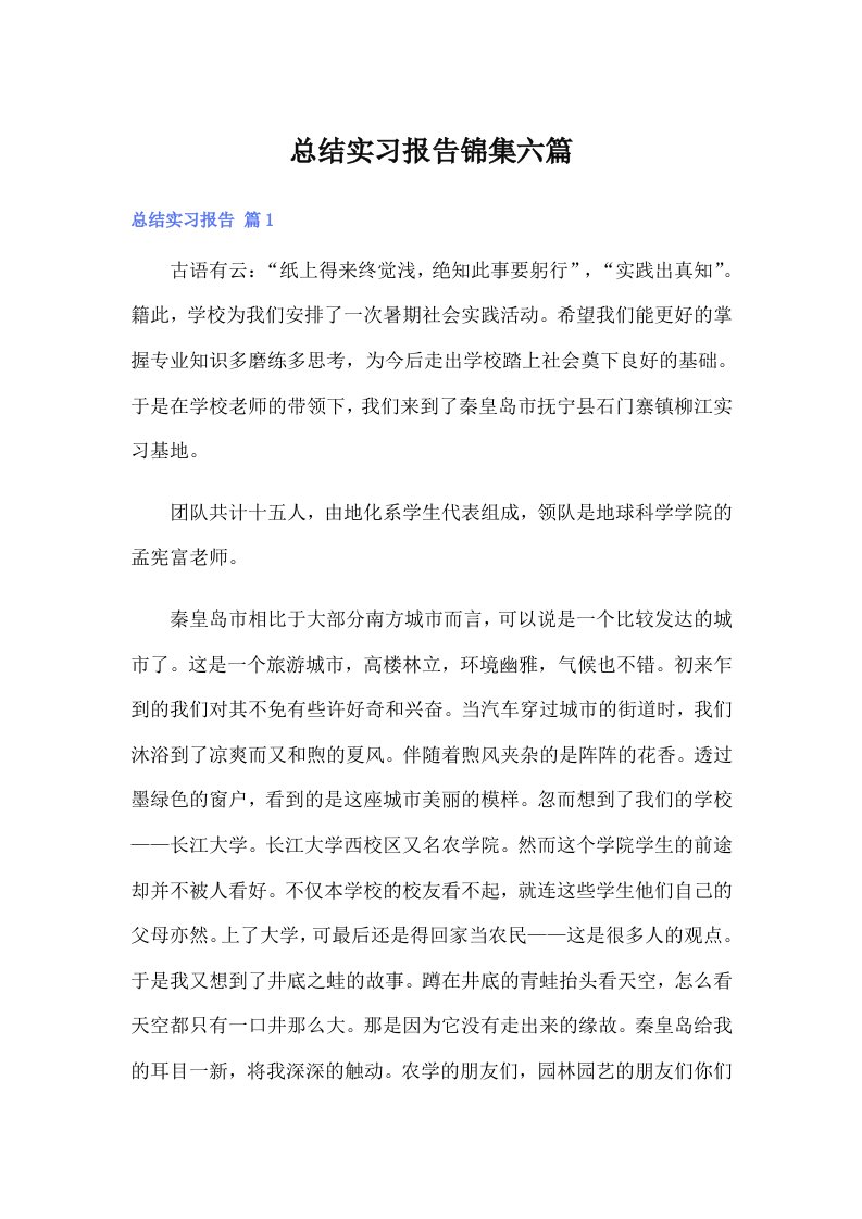 总结实习报告锦集六篇