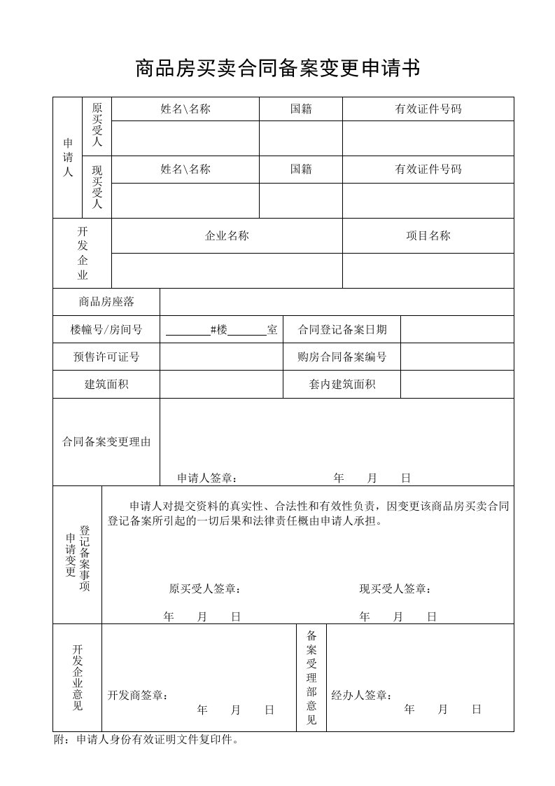 　商品房买卖合同备案变更申请书