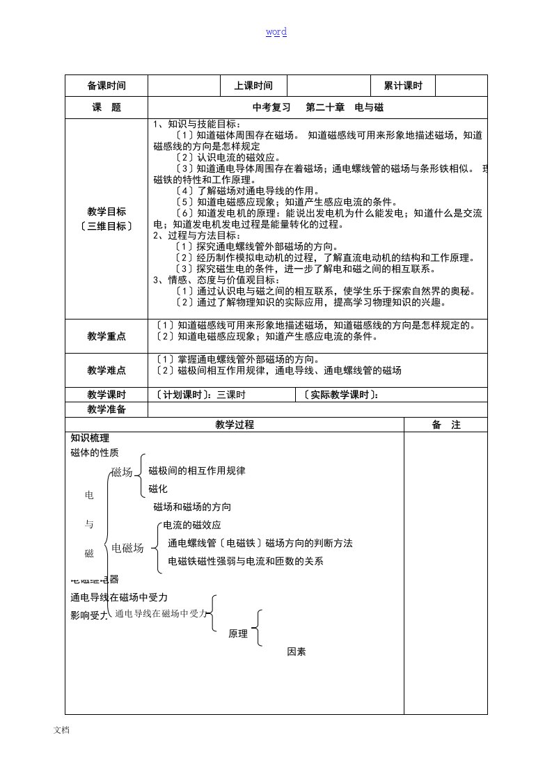 第一轮复习教案设计(电与磁)