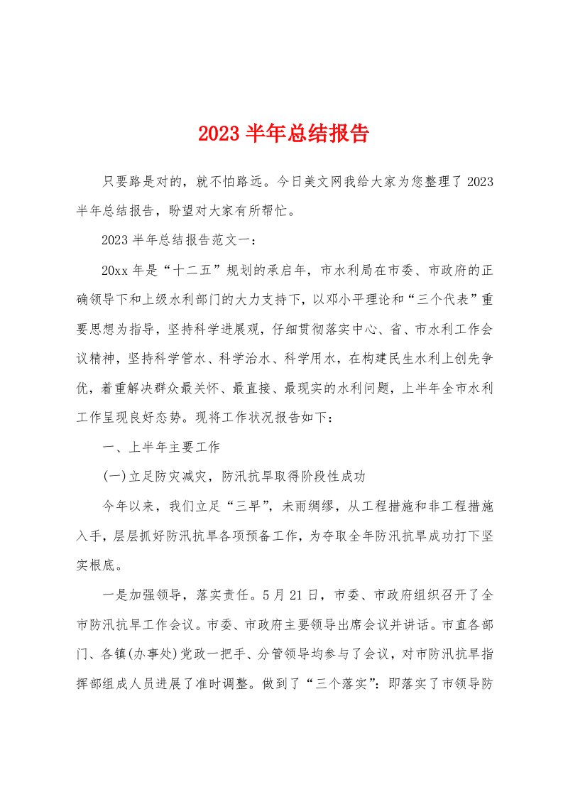 2023年半年总结报告