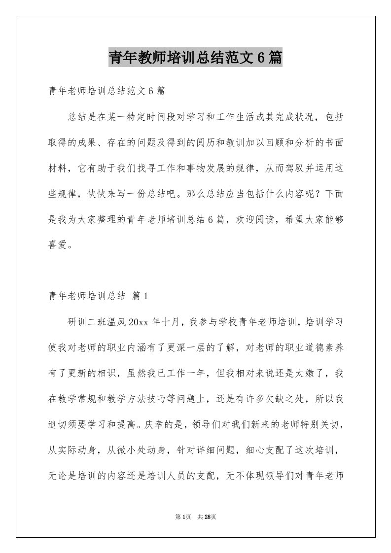 青年教师培训总结范文6篇