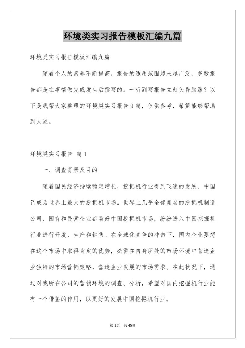 环境类实习报告模板汇编九篇