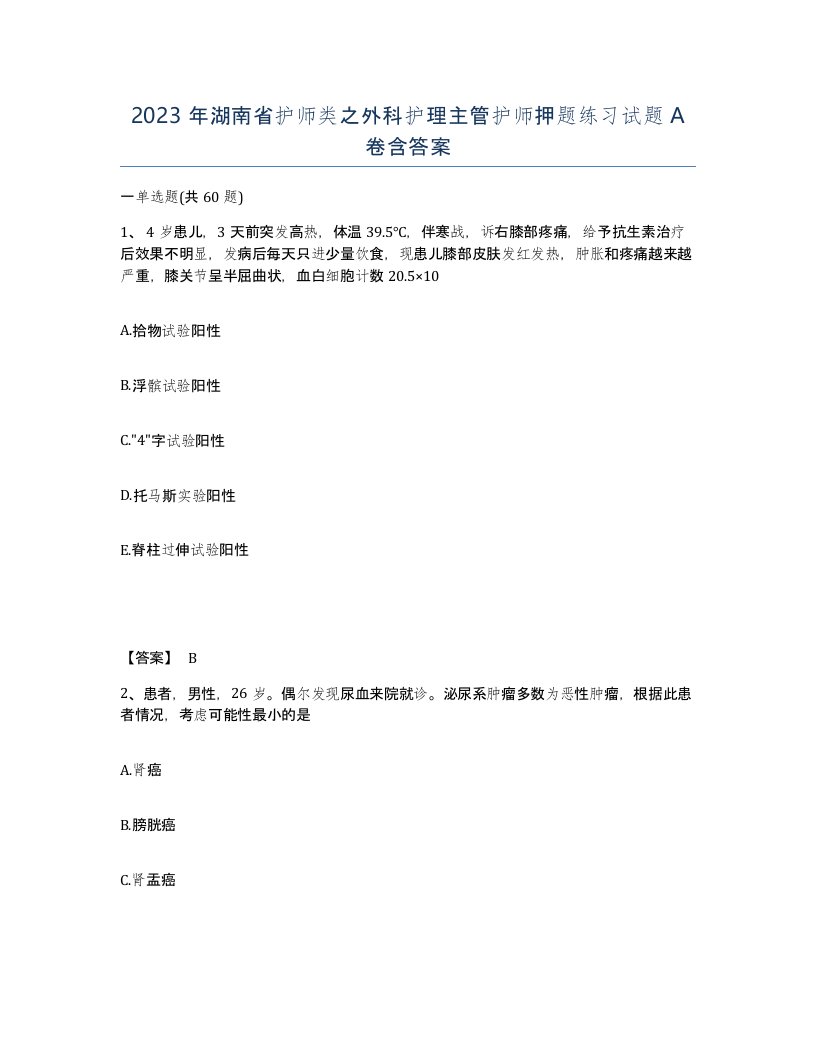 2023年湖南省护师类之外科护理主管护师押题练习试题A卷含答案