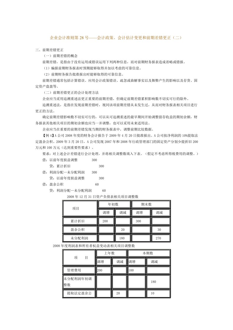 企业会计准则第28号——会计政策、会计估计变更和前期差错更正(二)