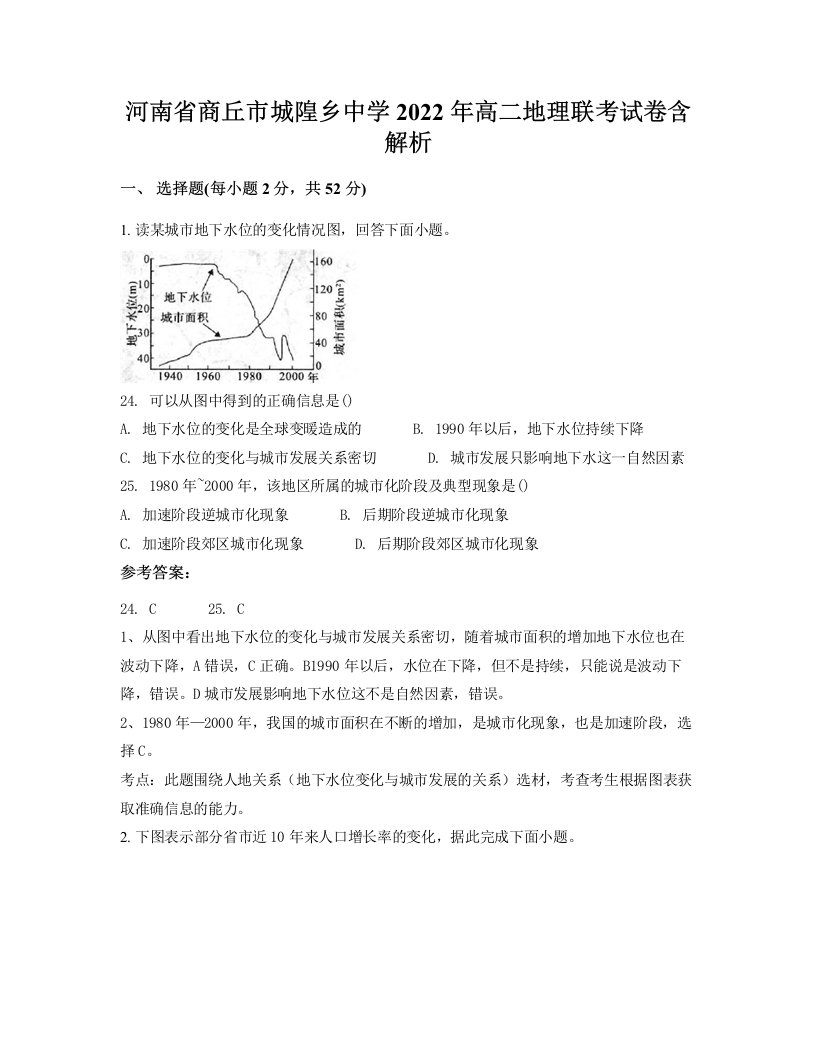 河南省商丘市城隍乡中学2022年高二地理联考试卷含解析