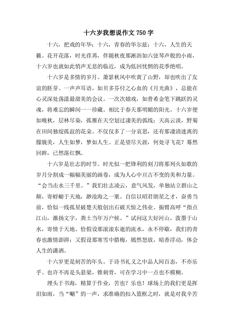 十六岁我想说作文750字