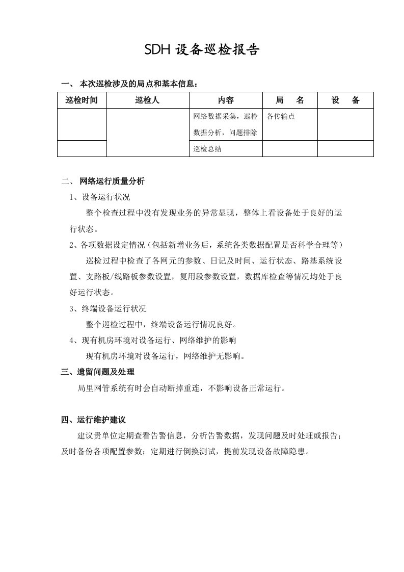 SDH设备巡检报告1