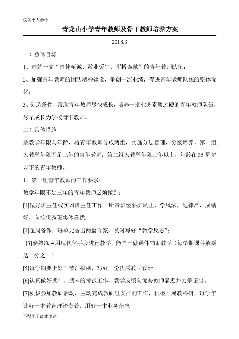 青年教师及骨干教师培养方案