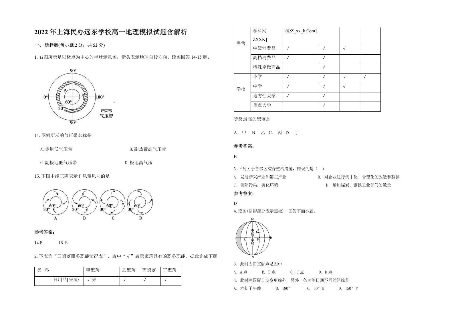 2022年上海民办远东学校高一地理模拟试题含解析