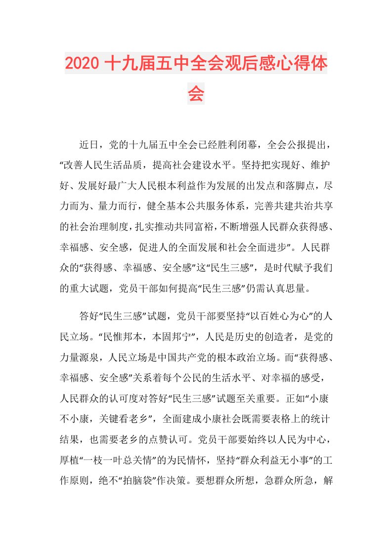 十九五中全会观后感心得体会