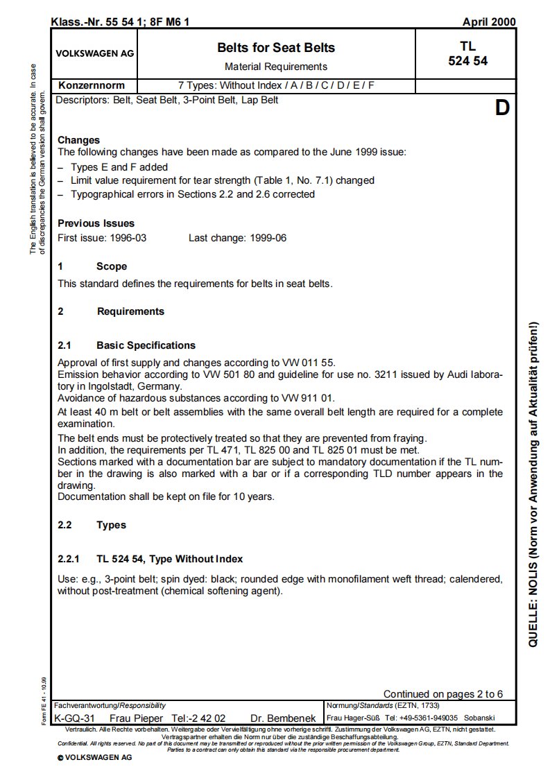 大众汽车标准-tl-52454-英文-安全带材料要求-d