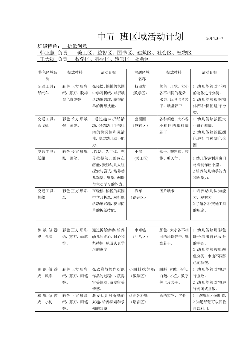 班区域活动学期计划