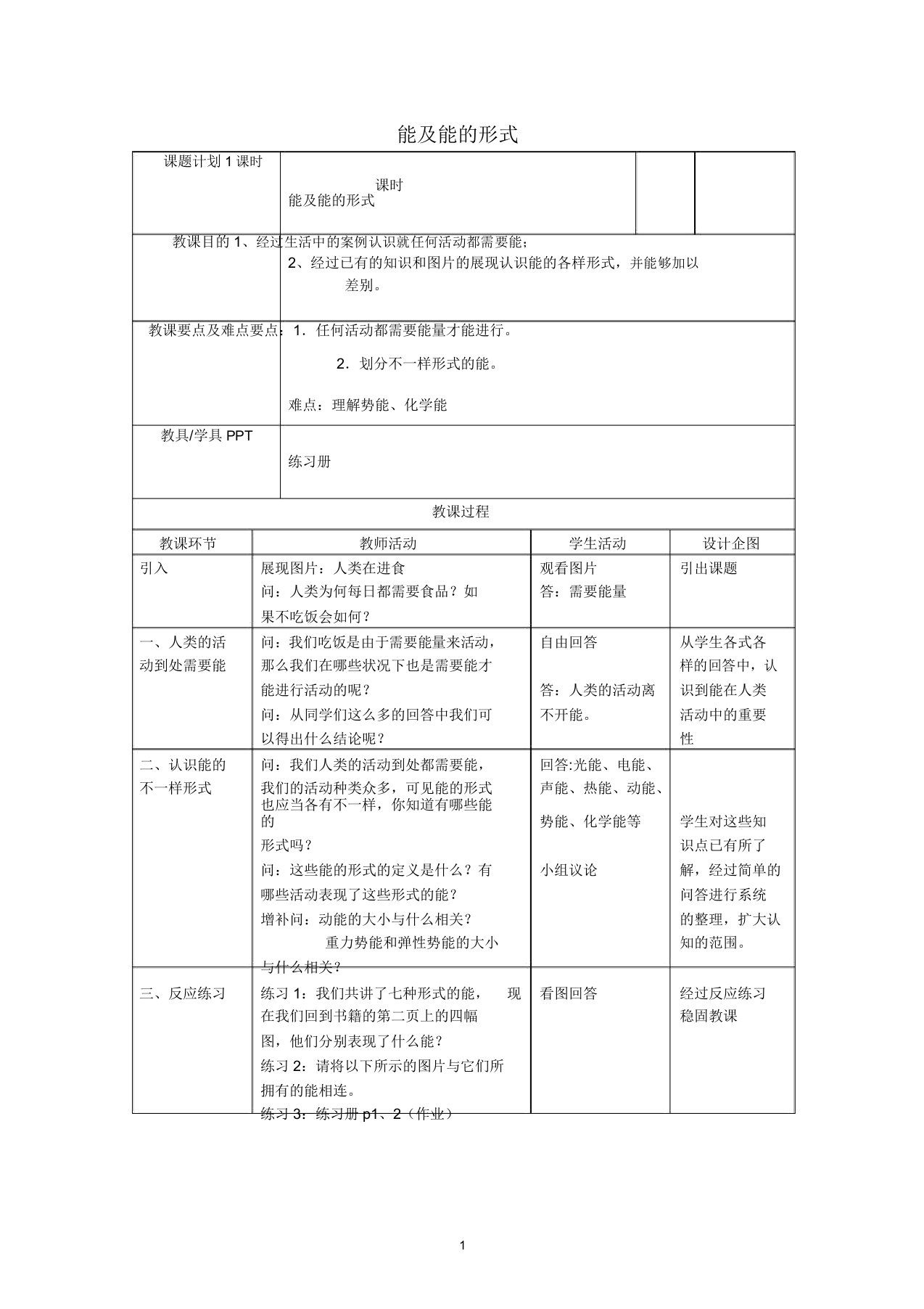 小学六年级科学下册第5章能与能源5.1能及能的形式名师教案设计牛津上海版