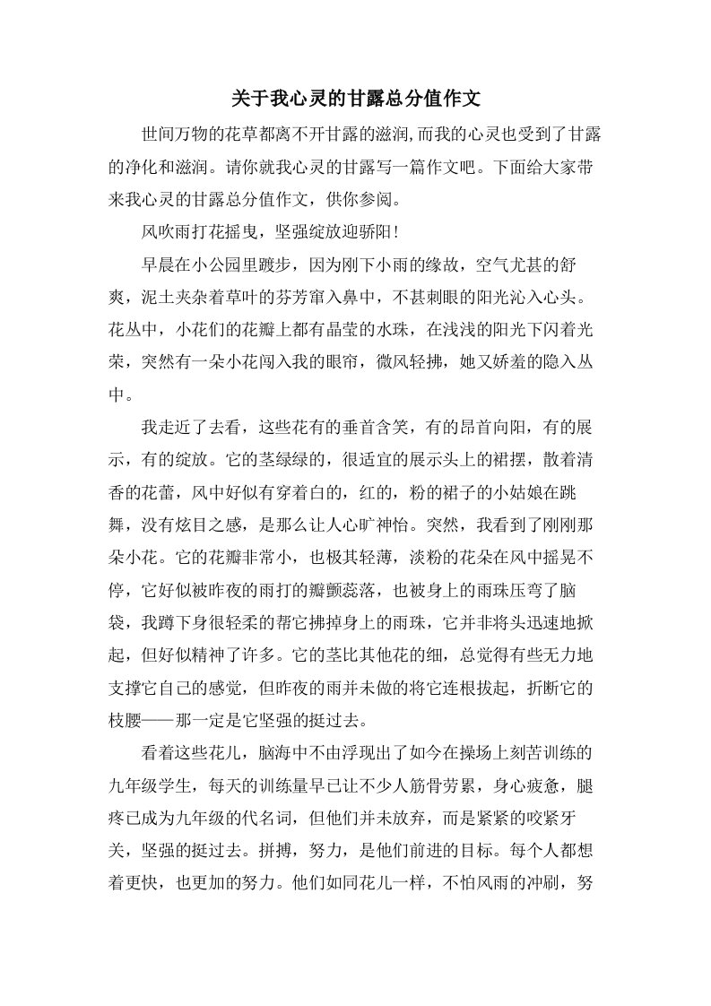 关于我心灵的甘露作文