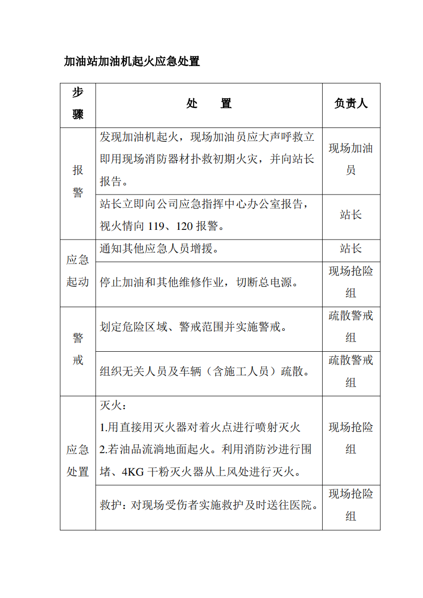 加油站加油机起火应急处置