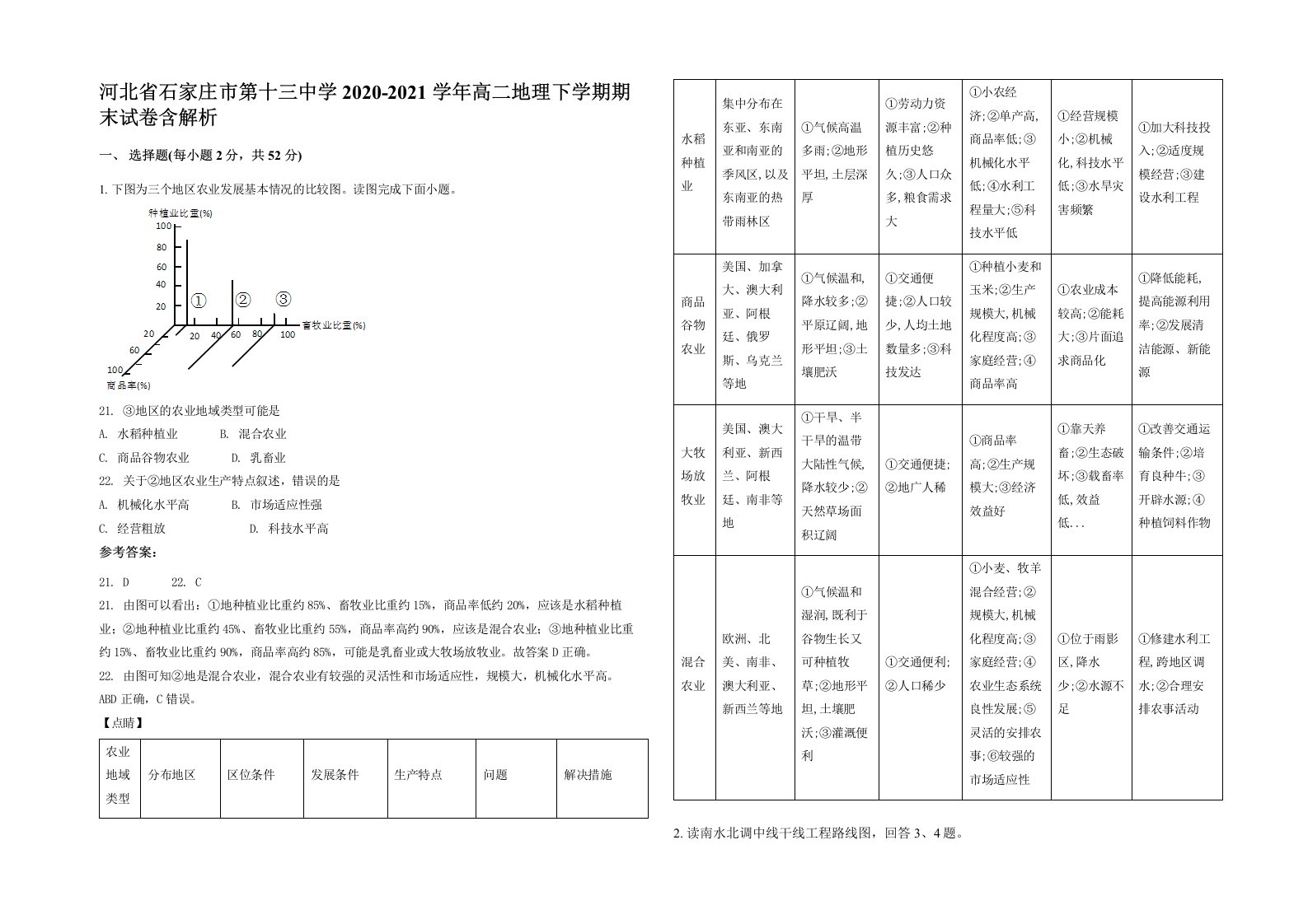 河北省石家庄市第十三中学2020-2021学年高二地理下学期期末试卷含解析