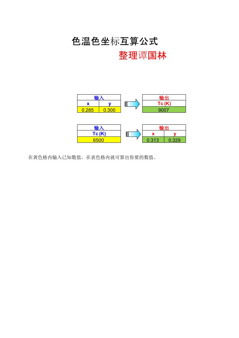 色温色坐标互算公式