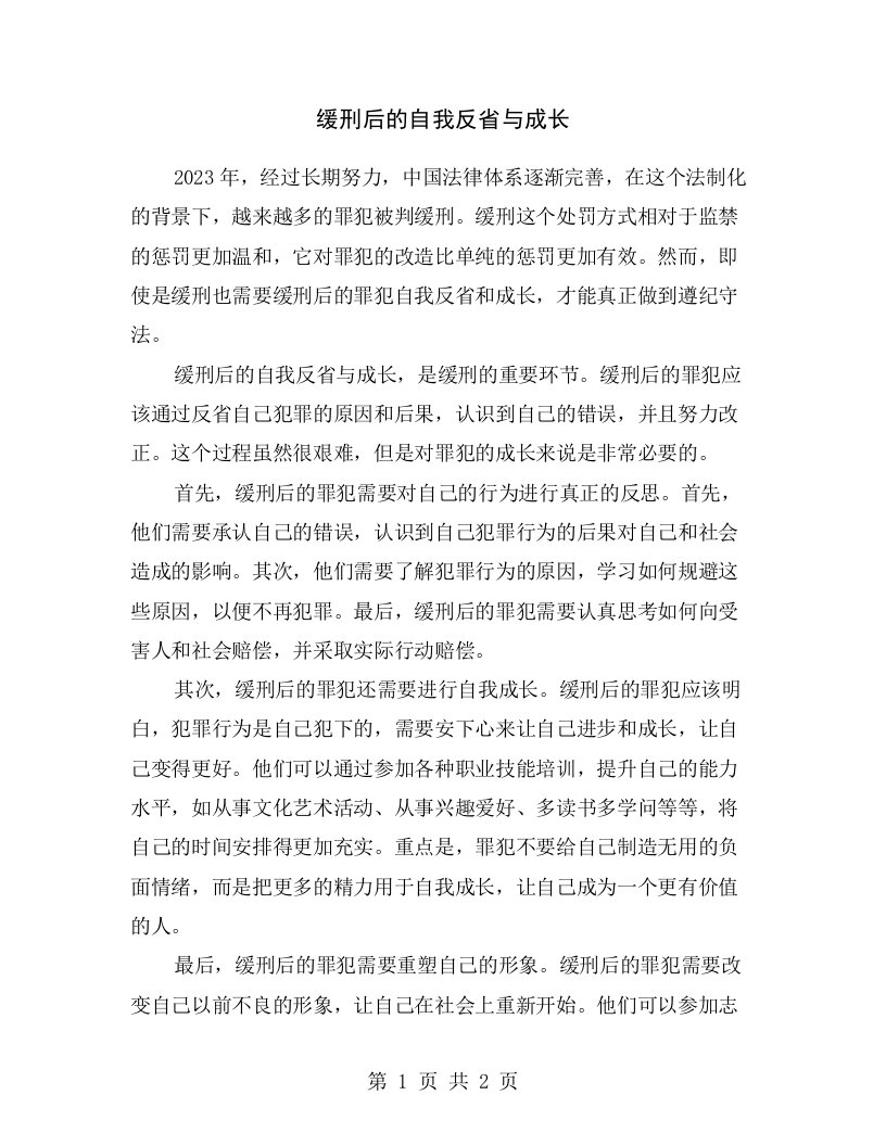 缓刑后的自我反省与成长