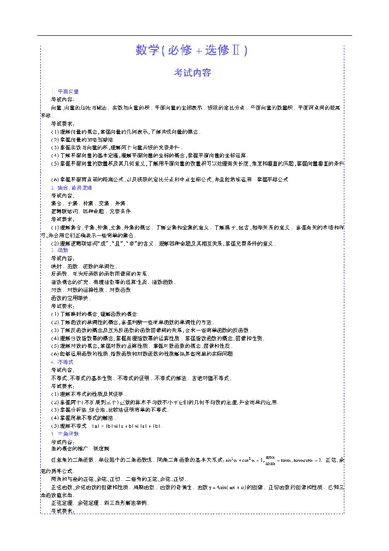 数学考试大纲(必修+选修Ⅱ)