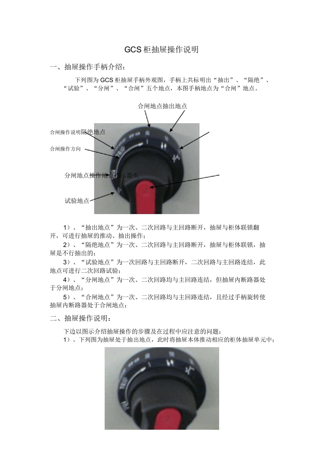 GCS柜抽屉操作说明