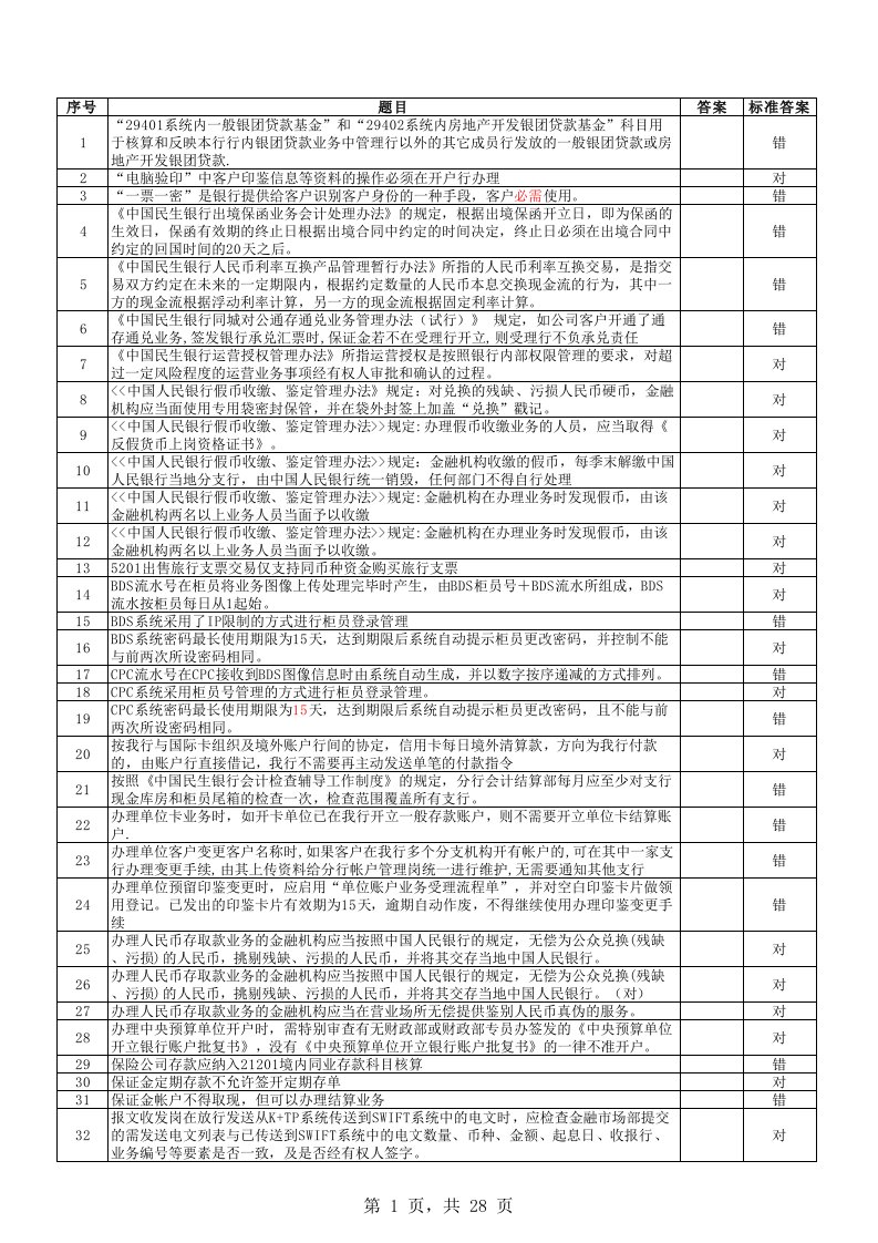 银行运营业务知识题库