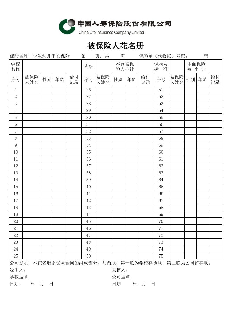 被保险人花名册