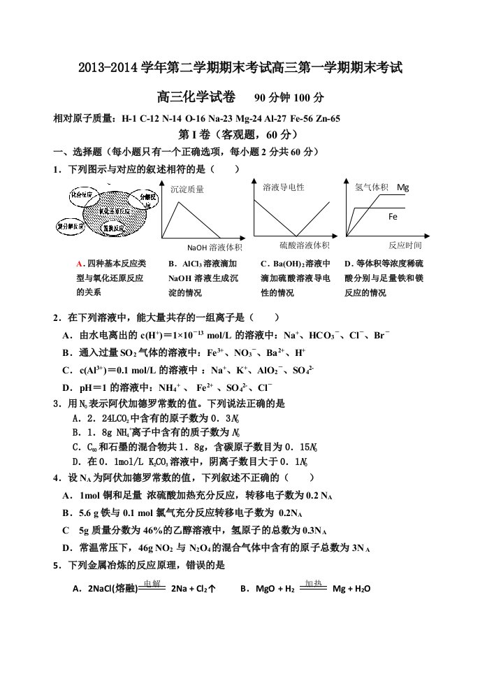 2014高二升级考试化学试题文档